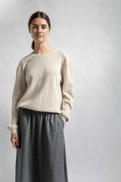 AGNES WOOL SKIRT - GREY HERRINGBONE