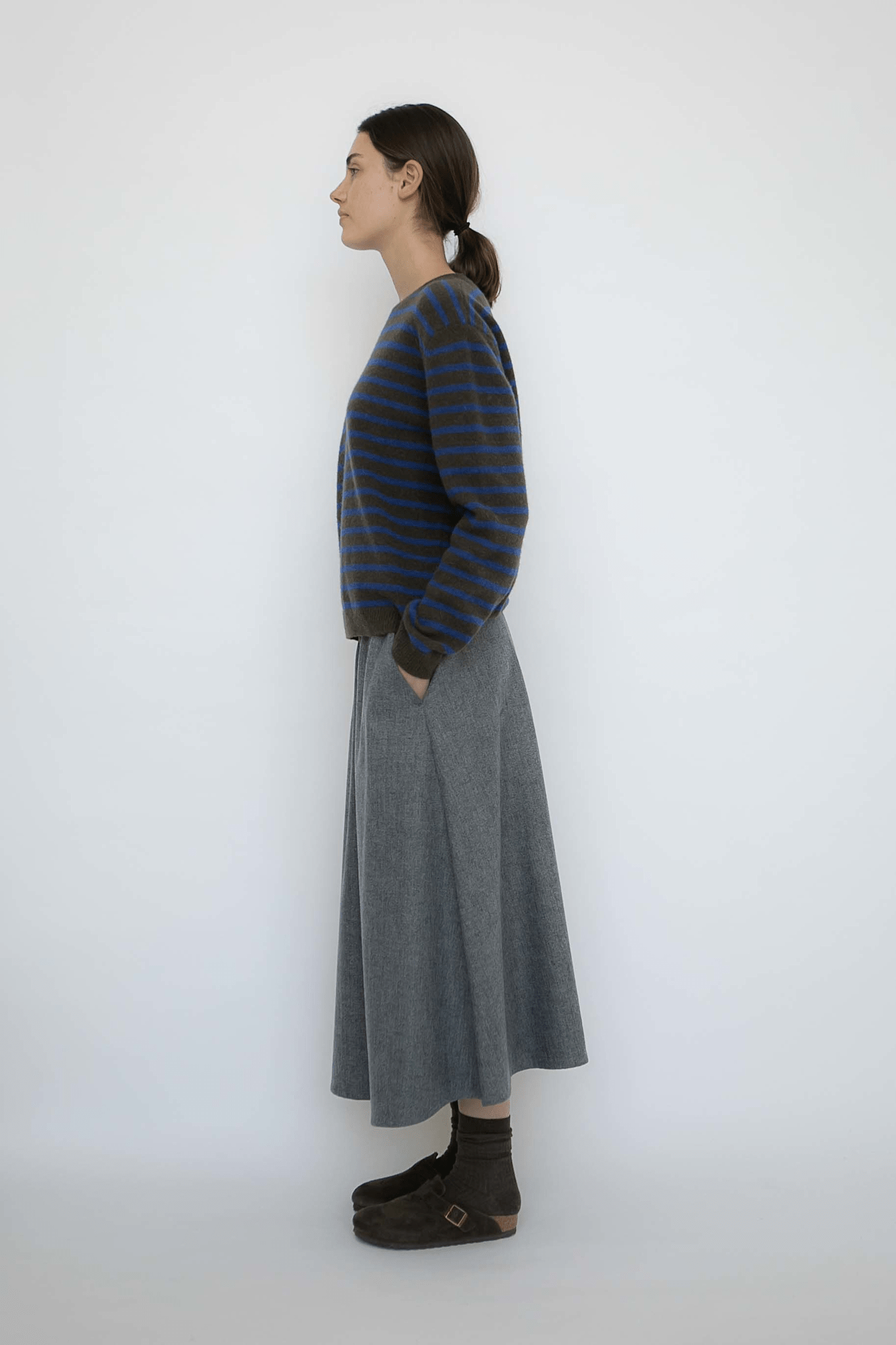 AGNES WOOL SKIRT - GREY HERRINGBONE
