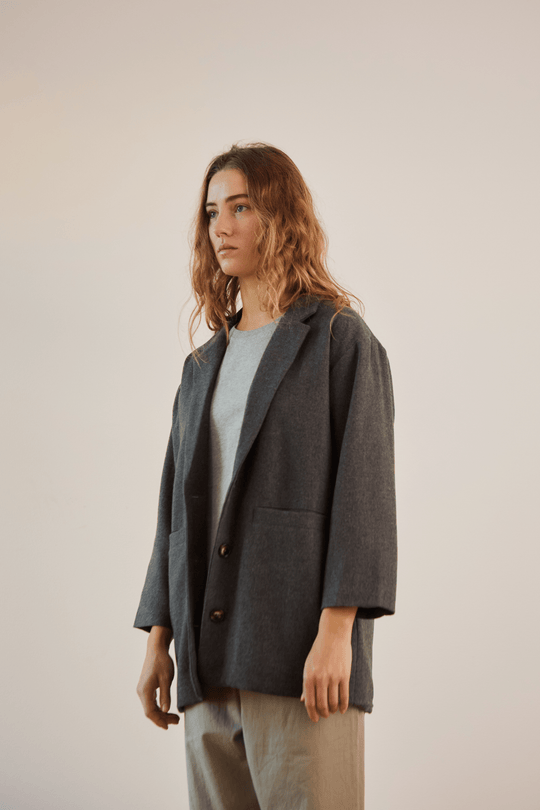[LOW CLASSIC] / ☆ 24SS OVERSIZED 3-BUTTON WOOL BLAZER /GREY LOW CLASSIC SS24 Oversized Boxy Blazer - Grey | Garmentory