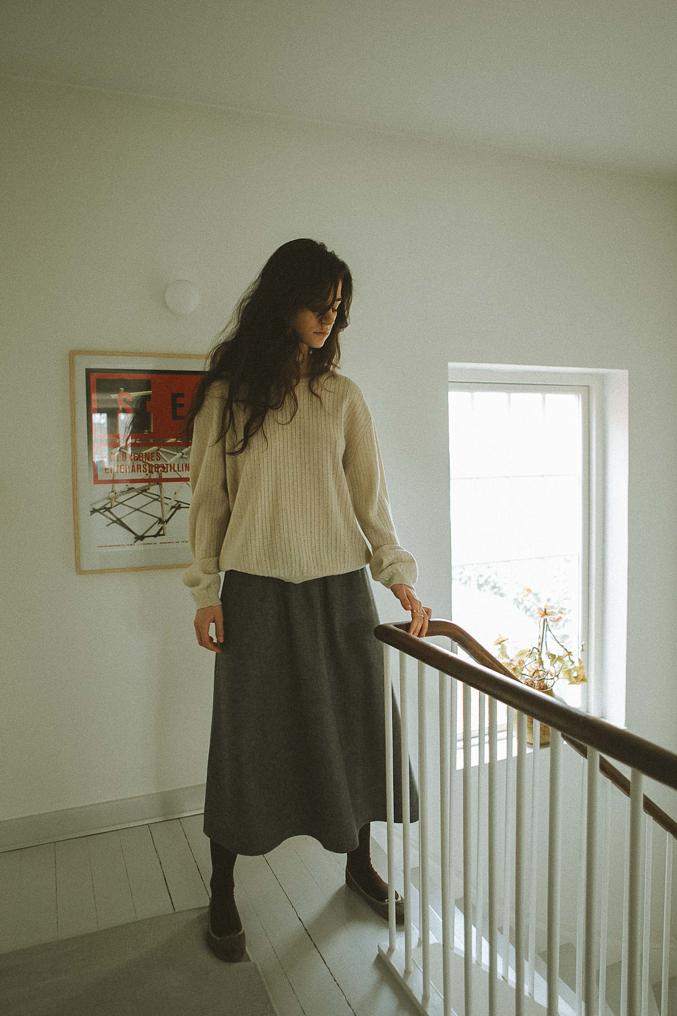 AGNES WOOL SKIRT - GREY HERRINGBONE